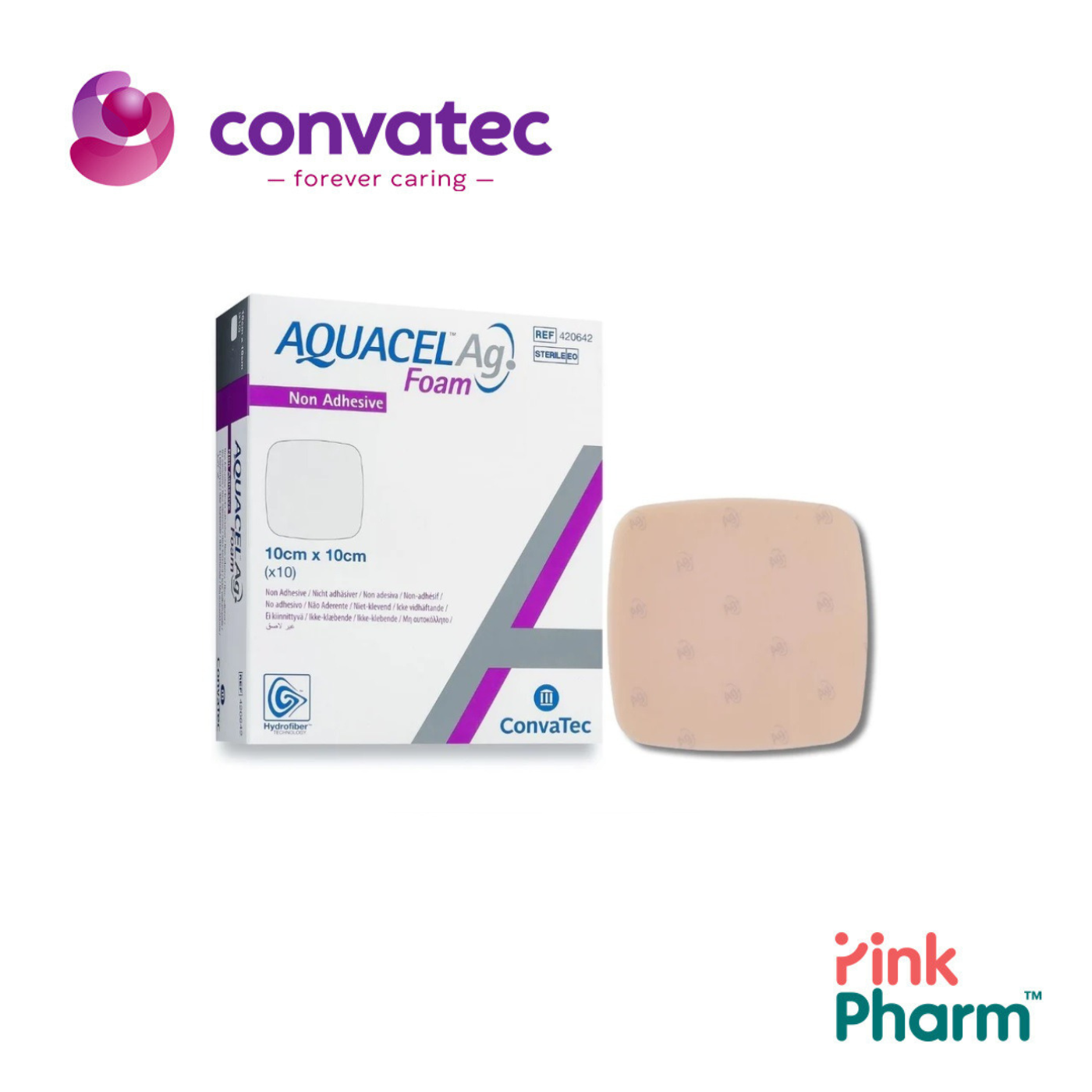 420646 AQUACEL AG Foam N/ADH แผ่นปิดแผล อควาเซลเอจีโฟม ชนิดไม่มีกาว ขนาด 20x20 CM จำนวน 5 ชิ้น