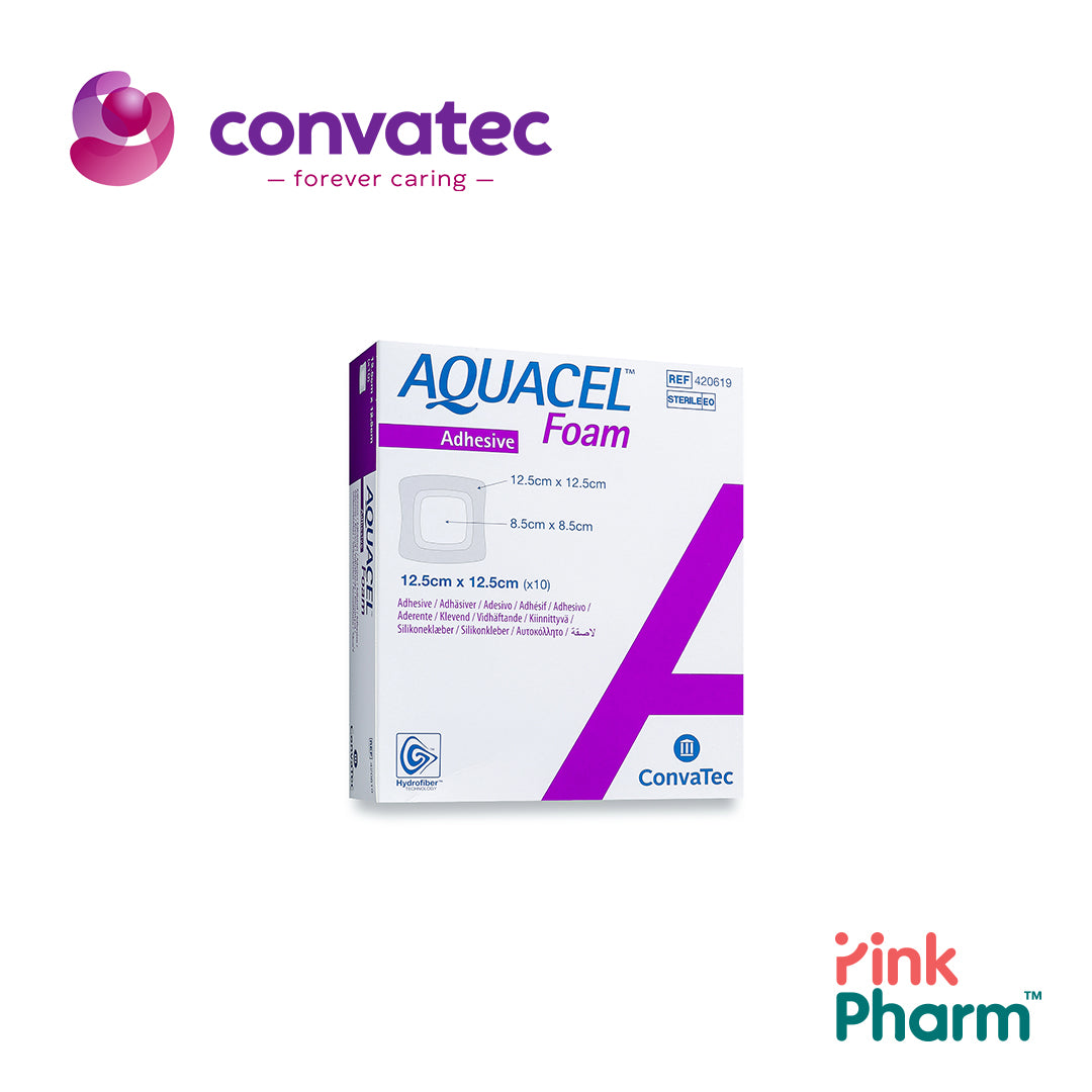 420627 AQUACEL AG Foam ADH แผ่นปิดแผล อควาเซลเอจีโฟม ชนิดมีกาว ขนาด 12.5x12.5 CM จำนวน 10 ชิ้น