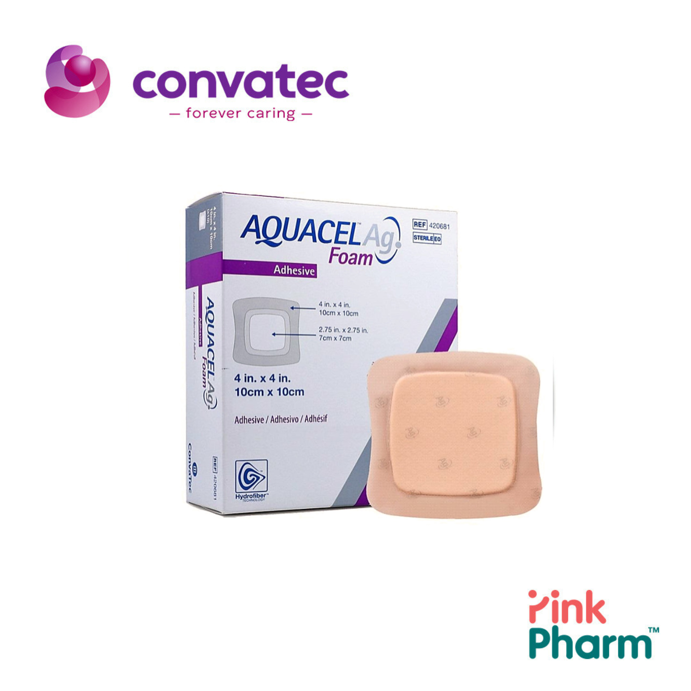 420681 AQUACEL AG Foam ADH แผ่นปิดแผล อควาเซลเอจีโฟม ชนิดมีกาว  ขนาด 10 x 10 CM