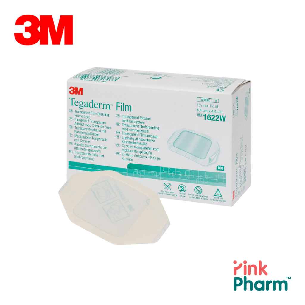 3M 1622W TEGADERM 4.4X4.4CM(100 PCS/BX) แผ่นฟิล์มใสปิดแผลกันน้ำ รุ่น 1622W ขนาด 4.4X4.4 ซม