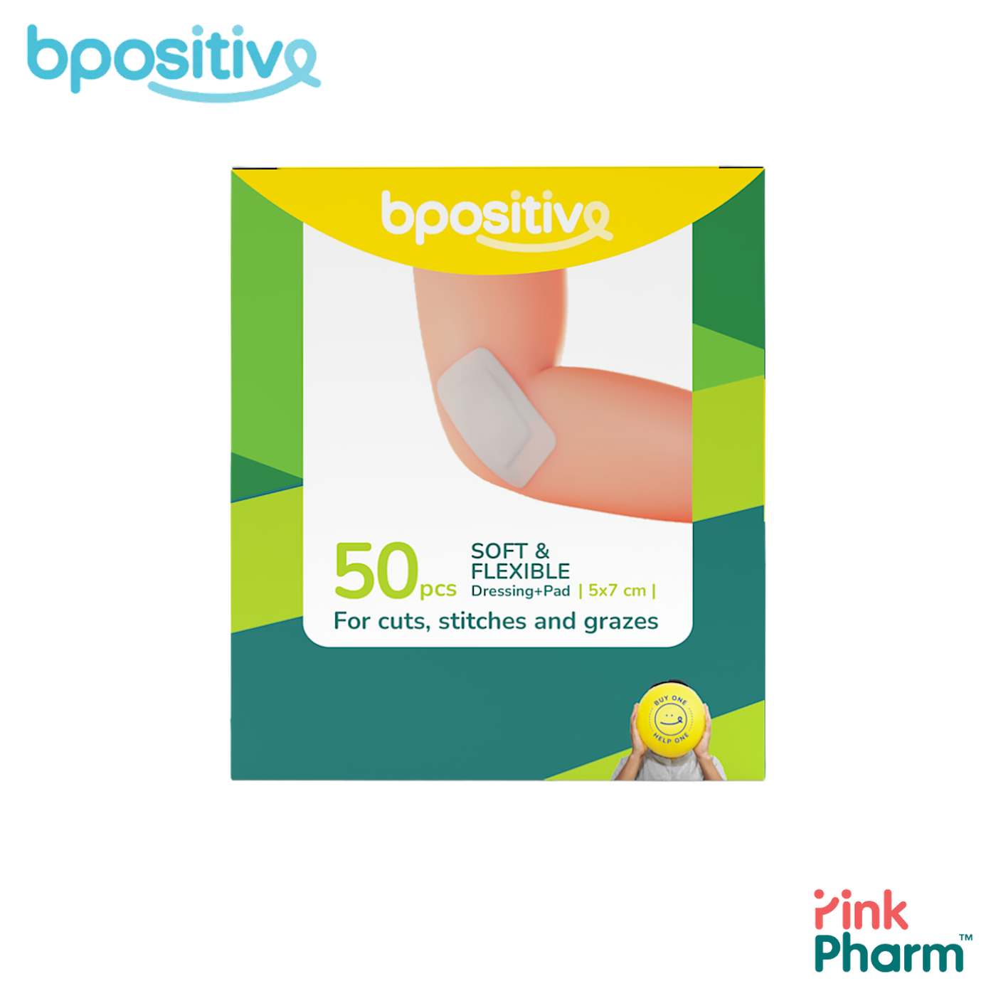 บีโพซิทีฟ แผ่นปิดแผลผ้านุ่ม ยืดหยุ่น พร้อมแผ่นซึมซับ Soft & Flexible Dressing ขนาด 5x7 ซม. (50 ชิ้น) ผ้าหายใจได้ ติดข้อพับได้
