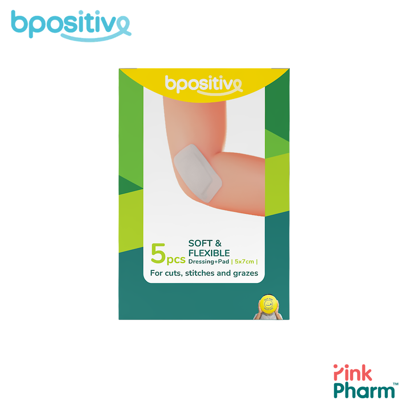 บีโพซิทีฟ แผ่นปิดแผลผ้านุ่ม ยืดหยุ่น พร้อมแผ่นซึมซับ Soft & Flexible Dressing ขนาด 5x7 ซม. (5 ชิ้น) ผ้าหายใจได้ ติดข้อพับได้