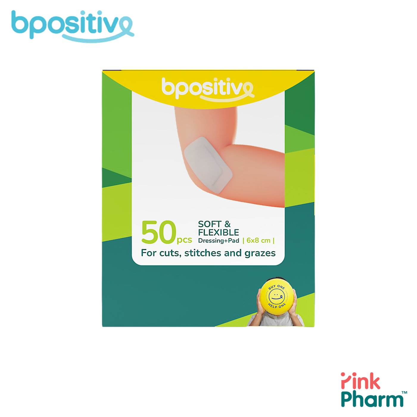 บีโพซิทีฟ แผ่นปิดแผลผ้านุ่ม ยืดหยุ่น พร้อมแผ่นซึมซับ Soft & Flexible Dressing ขนาด 6x8 ซม. (50 ชิ้น) ผ้าหายใจได้ ติดข้อพับได้