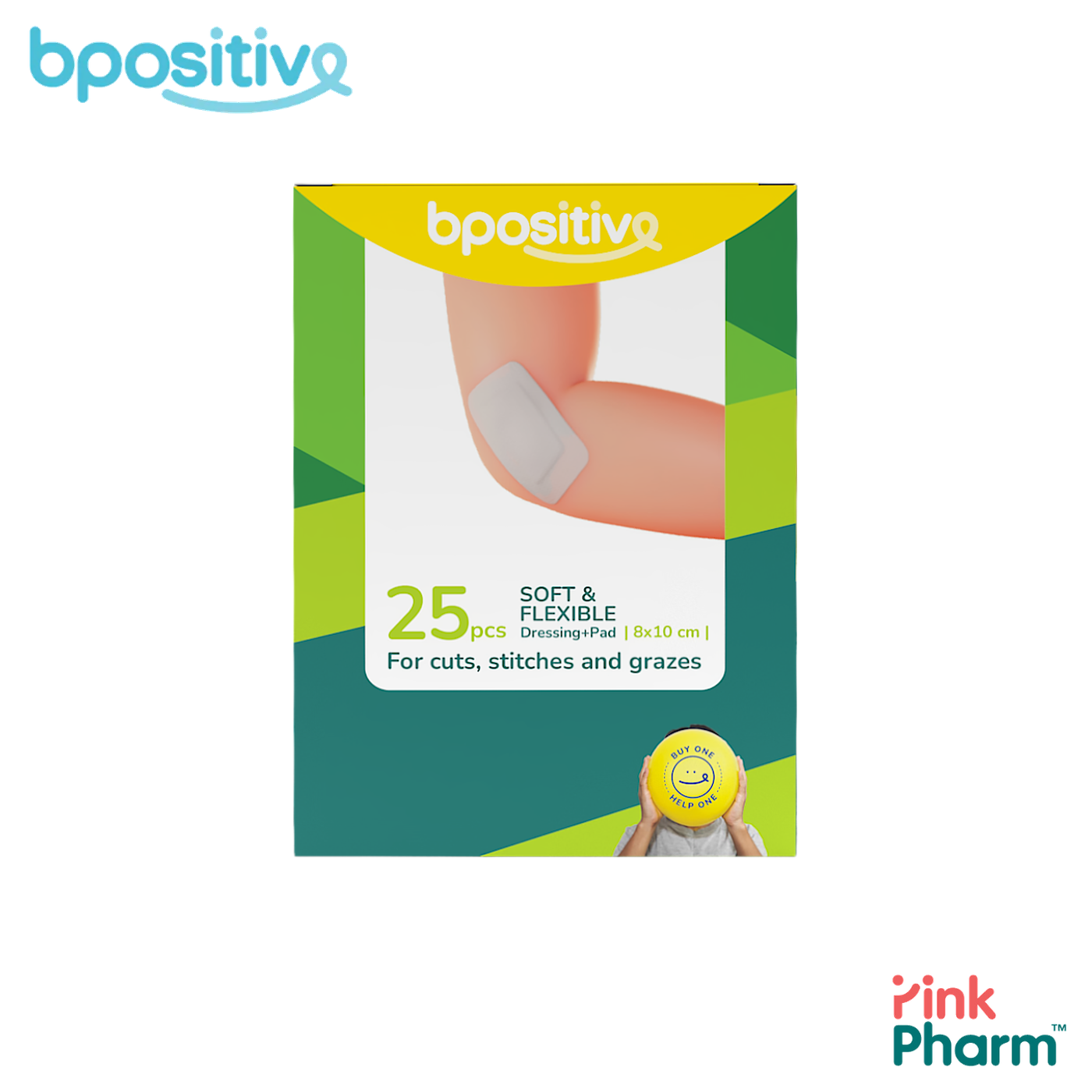 บีโพซิทีฟ แผ่นปิดแผลผ้านุ่ม ยืดหยุ่น พร้อมแผ่นซึมซับ Soft & Flexible Dressing ขนาด 8x10 ซม. (25 ชิ้น) ผ้าหายใจได้ ติดข้อพับได้