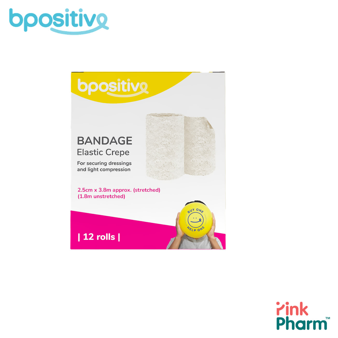 บีโพซิทีฟ ผ้าพันแผลยืดหยุ่น Elastic Crepe Bandage ขนาด 2.5 ซม. x 1.8 ม. ปฐมพยาบาล พยุงกล้ามเนื้อ ข้อเท้าแพลง
