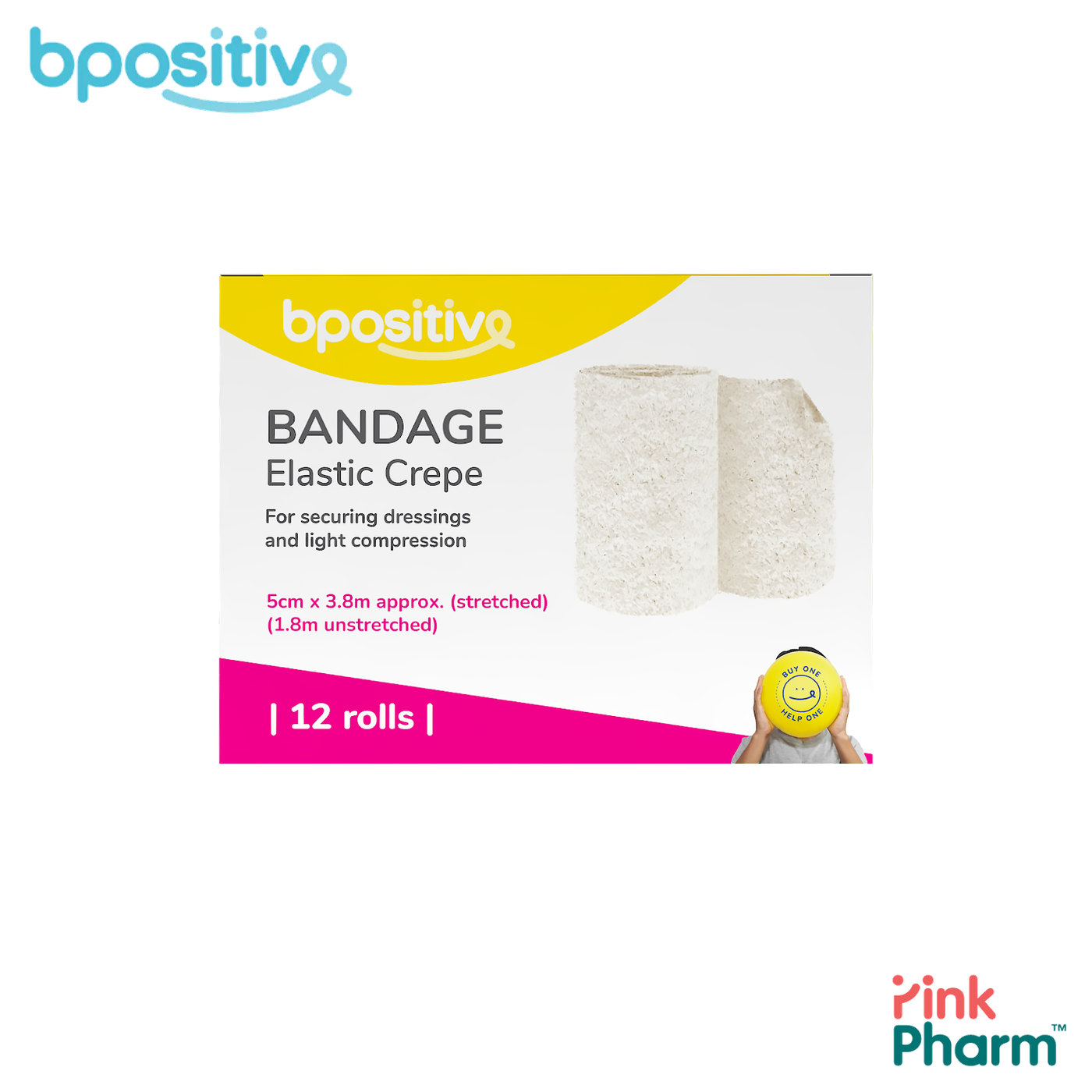 บีโพซิทีฟ ผ้าพันแผลยืดหยุ่น Elastic Crepe Bandage ขนาด 5 ซม. x 1.8 ม. ปฐมพยาบาล พยุงกล้ามเนื้อ ข้อเท้าแพลง