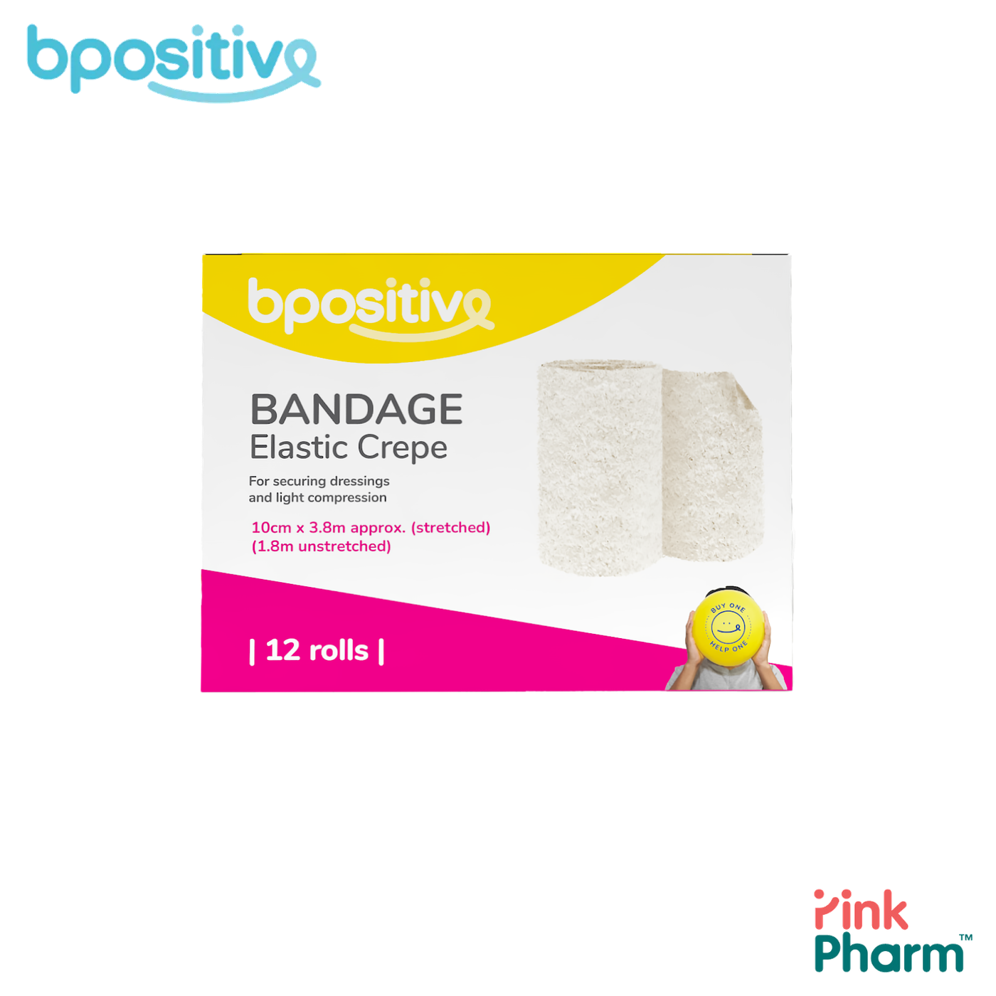 บีโพซิทีฟ ผ้าพันแผลยืดหยุ่น Elastic Crepe Bandage ขนาด 10 ซม. x 1.8 ม. ปฐมพยาบาล พยุงกล้ามเนื้อ ข้อเท้าแพลง