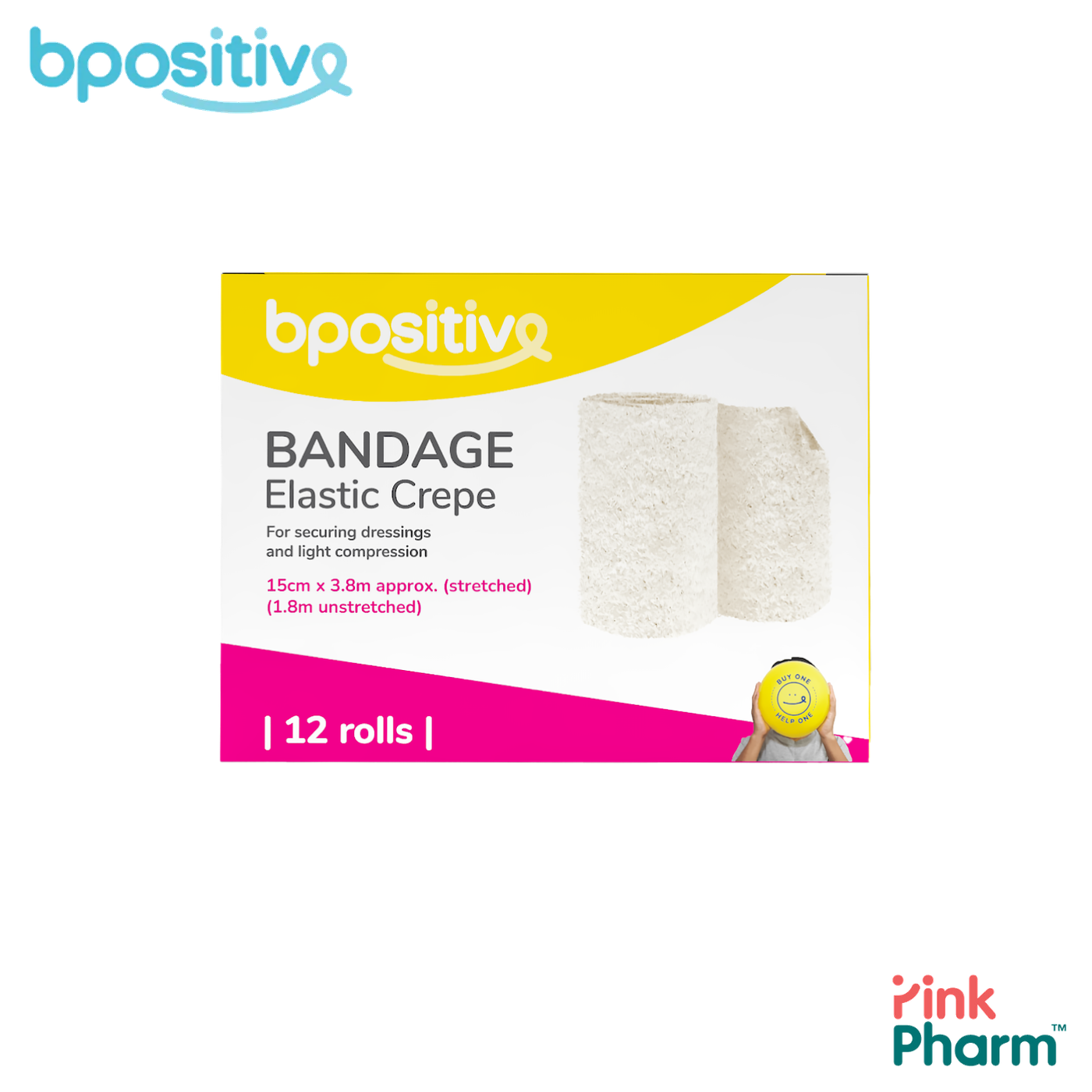 บีโพซิทีฟ ผ้าพันแผลยืดหยุ่น Elastic Crepe Bandage ขนาด 15 ซม. x 1.8 ม. ปฐมพยาบาล พยุงกล้ามเนื้อ ข้อเท้าแพลง