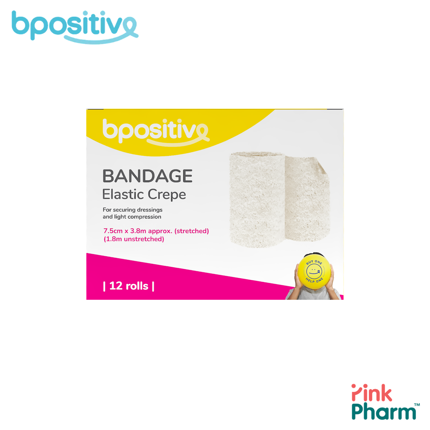 บีโพซิทีฟ ผ้าพันแผลยืดหยุ่น Elastic Crepe Bandage ขนาด 7.5 ซม. x 1.8 ม. ปฐมพยาบาล พยุงกล้ามเนื้อ ข้อเท้าแพลง