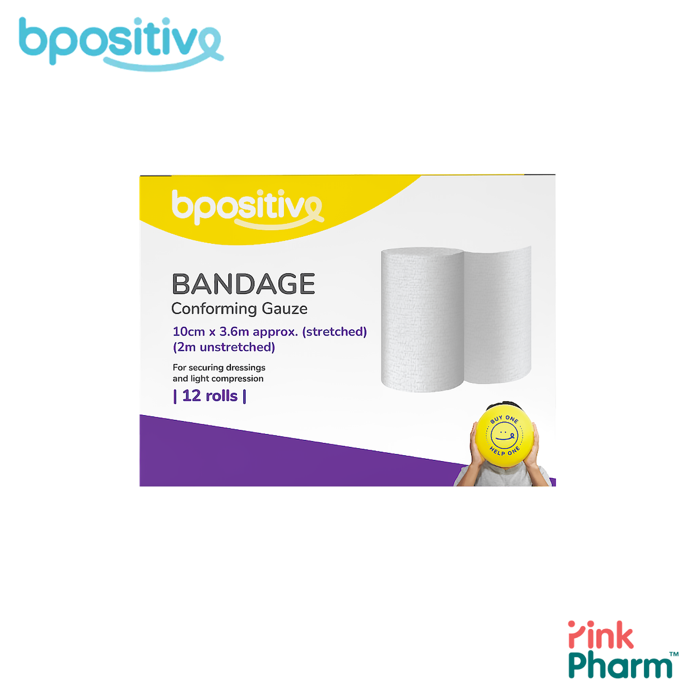 บีโพซิทีฟ ผ้าก๊อซพันแผลแบบยืดหยุ่น Conforming Gauze Bandage ขนาด 10 ซม. x 2 ม. ระบายอากาศ ยึดผ้าก๊อซ