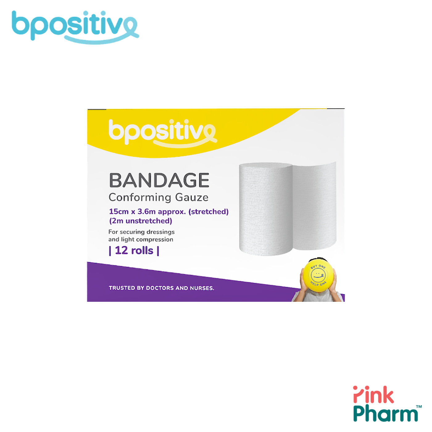 บีโพซิทีฟ ผ้าก๊อซพันแผลแบบยืดหยุ่น Conforming Gauze Bandage ขนาด 15 ซม. x 2 ม. ระบายอากาศ ยึดผ้าก๊อซ