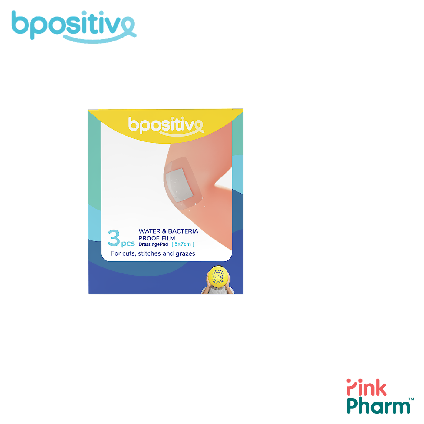 bpositive บีโพซิทีฟ แผ่นฟิล์มปิดแผลกันน้ำ พร้อมแผ่นซึมซับ Waterproof Film Dressing ขนาด 5x7 ซม. (3 ชิ้น) ปิดแผลอาบน้ำได้ กันแบคทีเรีย