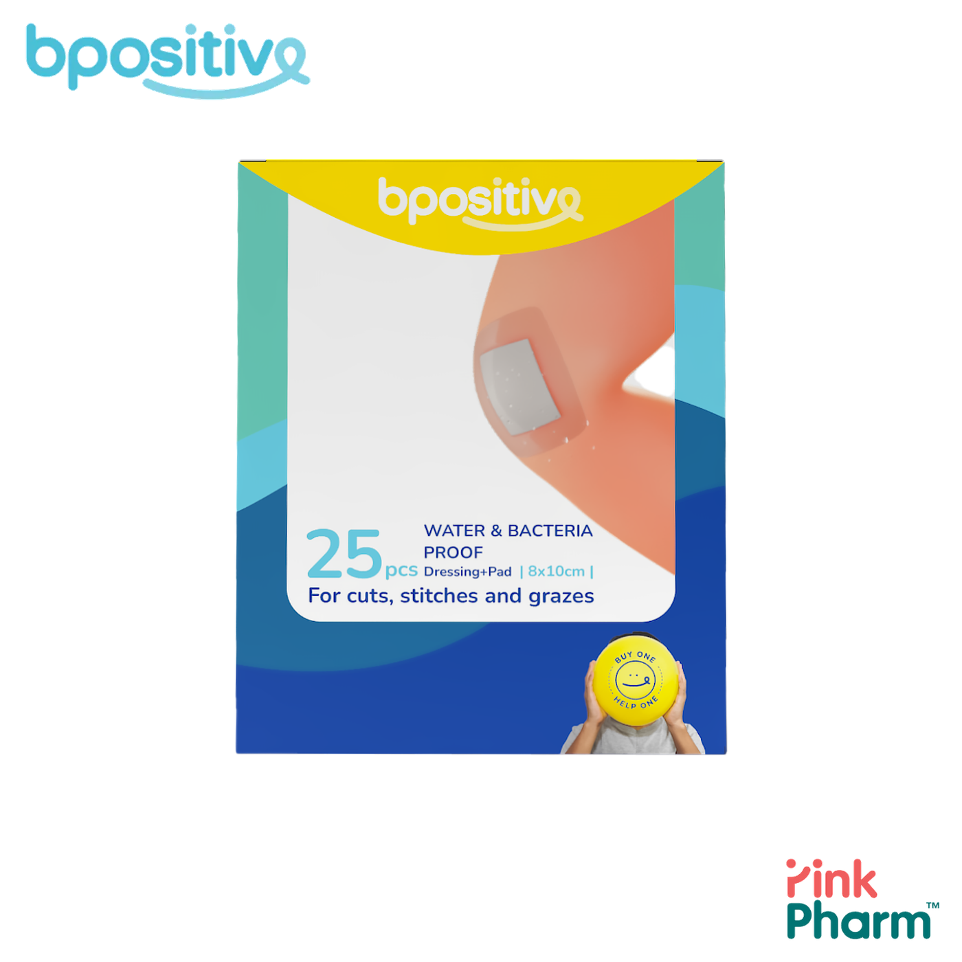 bpositive บีโพซิทีฟ แผ่นฟิล์มปิดแผลกันน้ำ พร้อมแผ่นซึมซับ Waterproof Film Dressing ขนาด 8x10 ซม. (25 ชิ้น) ปิดแผลอาบน้ำได้ กันแบคทีเรีย