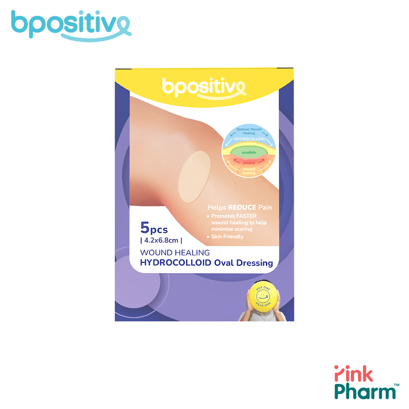บีโพซิทีฟ แผ่นปิดแผลไฮโดรคอลลอยด์ Hydrocolloid Dressing แบบวงรี ขนาด 4.2x6.8 ซม. (5 ชิ้น) แผ่นปิดสิว ดูดน้ำเหลือง เร่งหายไว