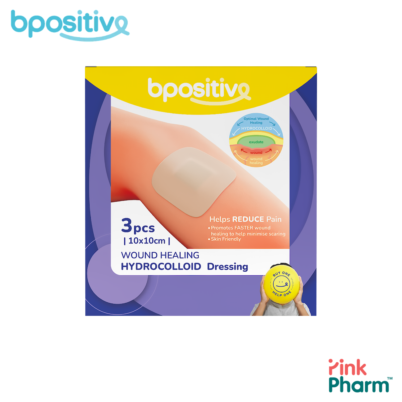 บีโพซิทีฟ แผ่นปิดแผลไฮโดรคอลลอยด์ Hydrocolloid Dressing แบบสี่เหลี่ยม ขนาด 10x10 ซม. (3 ชิ้น) แผ่นปิดสิว ดูดน้ำเหลือง เร่งหายไว