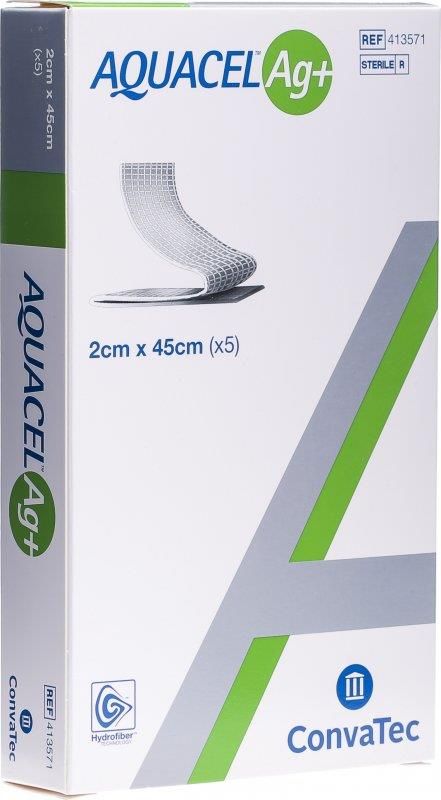 413571 Aquacel Ag+ Ribbon WSF 2x45 cm. สำหรับแผลโพรง แผลเป็นหลุม จำนวน 5 ชิ้น/กล่อง